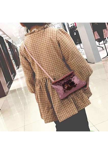 Kızlar Payetler Crossbody Omuz Çantası Küçük Fermuar Çanta Çocuklar Bozuk Para Çantaları Parti Sahne Hediyeler Pembe (Yurt Dışından) modelleri