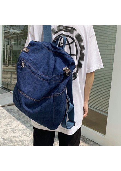 Sırt Çantası Moda Çanta Vahşi Saf Renk Öğrenci Erkek ve Kadın Okul Açık Mavi (Yurt Dışından) fiyatları