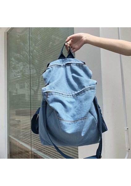 Sırt Çantası Moda Çanta Vahşi Saf Renk Öğrenci Erkek ve Kadın Okul Açık Mavi (Yurt Dışından) fırsatları