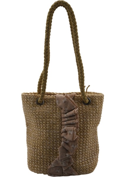 Baskılı Desen Hasır Dokuma Kadın Çantası Bohem Omuz Rahat Plaj El Çantası (Yurt Dışından)