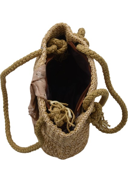 Baskılı Desen Hasır Dokuma Kadın Çantası Bohem Omuz Rahat Plaj El Çantası (Yurt Dışından) fırsatları