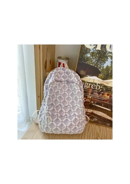 Sırt Çantası Basit Orta Okul Okul Çantası Erkekler ve Kadınlar Taze ve Tatlı Rahat Ekose Sırt Çantası (Yurt Dışından)