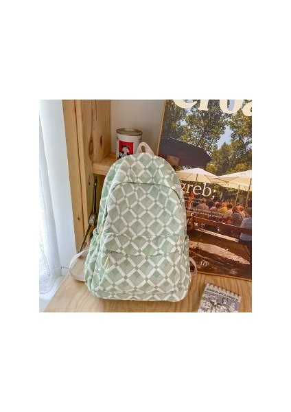 Sırt Çantası Basit Orta Okul Okul Çantası Erkekler ve Kadınlar Taze ve Tatlı Rahat Ekose Sırt Çantası (Yurt Dışından)