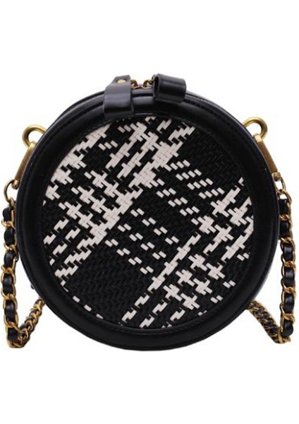 Yaz Dokuma Küçük Yuvarlak Çanta Zincirin Kore Versiyonu Vahşi Omuz Messenger Siyah (Yurt Dışından)