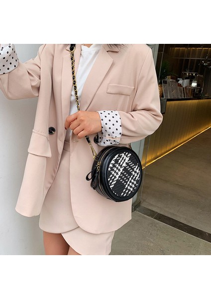 Yaz Dokuma Küçük Yuvarlak Çanta Zincirin Kore Versiyonu Vahşi Omuz Messenger Siyah (Yurt Dışından) fiyatları