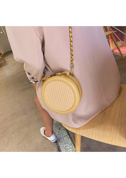 Yaz Dokuma Küçük Yuvarlak Çanta Zincirin Kore Versiyonu Vahşi Omuz Messenger Siyah (Yurt Dışından) modelleri