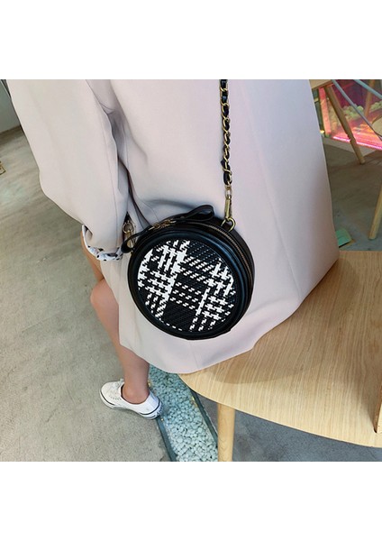 Yaz Dokuma Küçük Yuvarlak Çanta Zincirin Kore Versiyonu Vahşi Omuz Messenger Siyah (Yurt Dışından) fırsatları