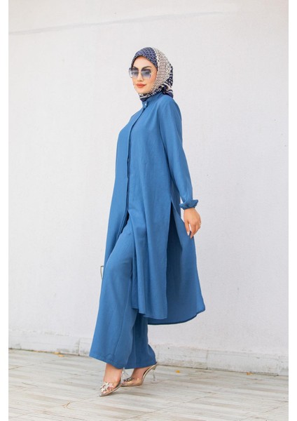 Krinkıl Dokulu Krep Takım-Mavi