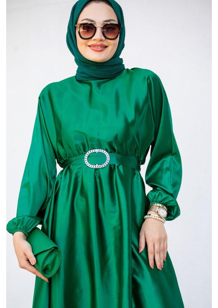 Nude Saten Mevlana Tesettür Abiye-Zümrüt fiyatları