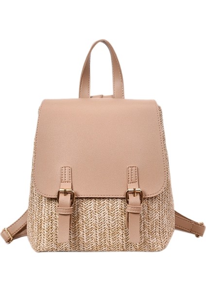 Moda Saman Dokuma Sırt Çantası Kadın Sırt Çantası Yaz Genç Kız Kaliteli Sırt Çantaları Seyahat Çantaları Kız Kitaplar Sırt Çantası (Haki) (Yurt Dışından)