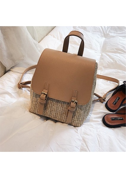 Moda Saman Dokuma Sırt Çantası Kadın Sırt Çantası Yaz Genç Kız Kaliteli Sırt Çantaları Seyahat Çantaları Kız Kitaplar Sırt Çantası (Haki) (Yurt Dışından) fiyatları