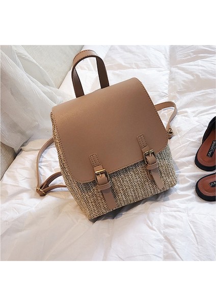 Moda Saman Dokuma Sırt Çantası Kadın Sırt Çantası Yaz Genç Kız Kaliteli Sırt Çantaları Seyahat Çantaları Kız Kitaplar Sırt Çantası (Haki) (Yurt Dışından) modelleri