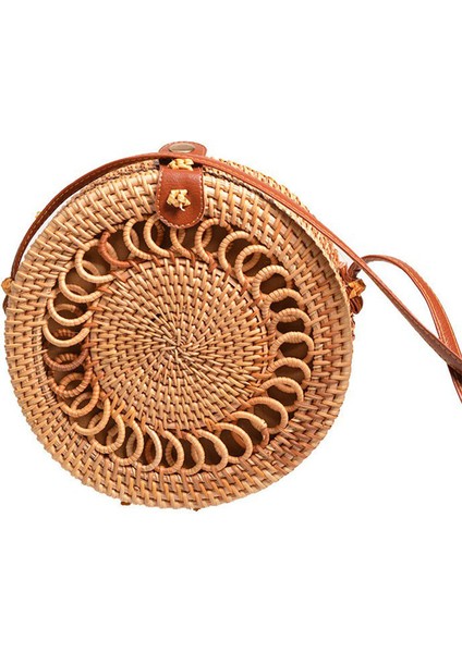 Spiral Dekorasyon Vintage Edebi Kadın Düğme Dokuma Rattan Sling Çanta (Yurt Dışından)