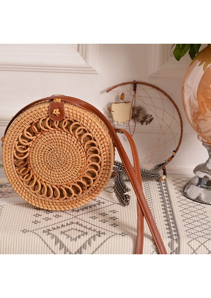 Spiral Dekorasyon Vintage Edebi Kadın Düğme Dokuma Rattan Sling Çanta (Yurt Dışından) fiyatları
