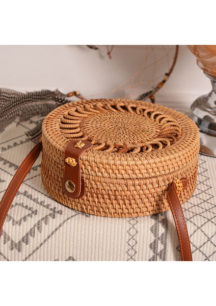 Spiral Dekorasyon Vintage Edebi Kadın Düğme Dokuma Rattan Sling Çanta (Yurt Dışından) modelleri