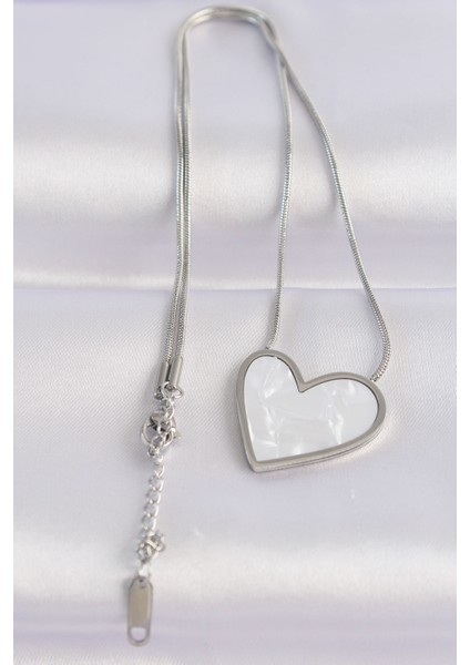 316L Çelik Zincir Gümüş Renk Mermer Desenli Kalp Kolye fiyatları
