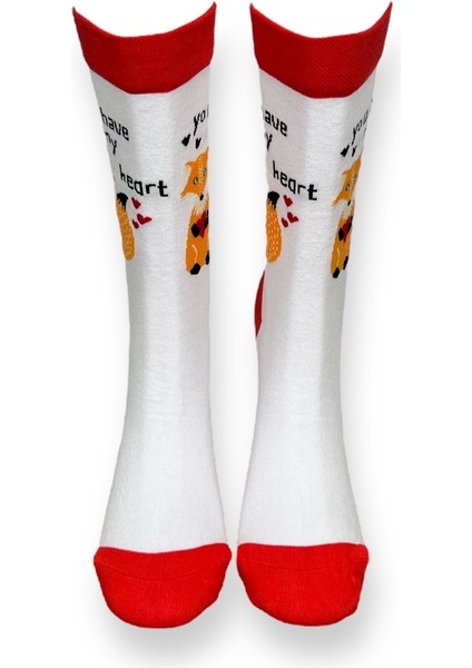Tekli Beyaz Renkli Bay/bayan Unisex Esnek Nem Alabilen Pamuklu Tilki Desenli Soket Çorap modelleri