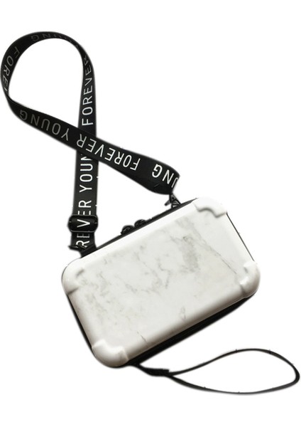 Kadın Mermer Desen Çanta Moda Lüks Retro Mini Omuz Askılı Çanta Rahat Sert Kabuk Kozmetik Beyaz (Yurt Dışından)
