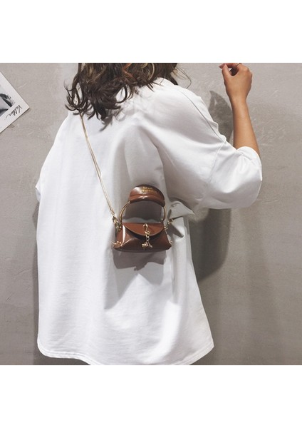 Metal Halka Kolu Kadın Çanta Mini Sevimli Tote Çanta Zincir Perçin Omuz Moda Messenger Kahverengi (Yurt Dışından) fiyatları