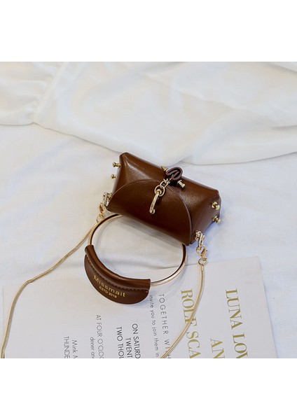 Metal Halka Kolu Kadın Çanta Mini Sevimli Tote Çanta Zincir Perçin Omuz Moda Messenger Kahverengi (Yurt Dışından) modelleri