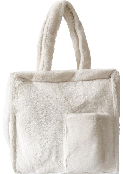 Bayanlar Peluş Basit Tek Omuz Messenger Çanta Düz Renk Büyük Kapasiteli Seyahat Çantası-Beyaz (Yurt Dışından)