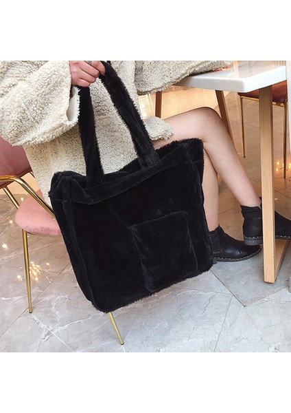 Bayanlar Peluş Basit Tek Omuz Messenger Çanta Düz Renk Büyük Kapasiteli Seyahat Çantası-Beyaz (Yurt Dışından) modelleri