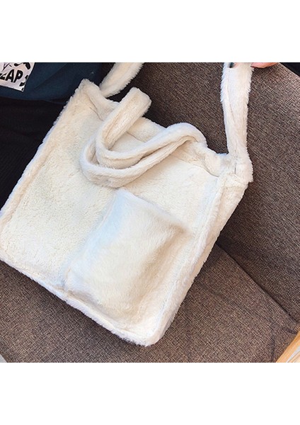 Bayanlar Peluş Basit Tek Omuz Messenger Çanta Düz Renk Büyük Kapasiteli Seyahat Çantası-Beyaz (Yurt Dışından) fırsatları