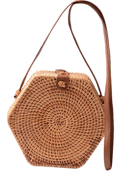 Yaz Plaj Vintage El Yapımı Rattan Çanta Altıgen Hasır Kadın Rahat Yuvarlak Sling (Yurt Dışından)