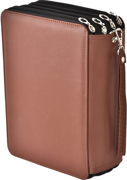 184 Delik Sanat Depolama Kalem Kutusu Çok Renkli Eskiz Kalemi Renkli Kurşun Büyük Kapasiteli Katlanır Çanta Kahve (Yurt Dışından)