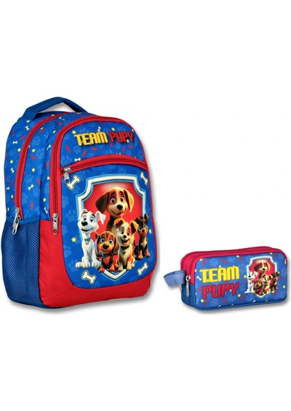 Cennec Sevimli Köpekler Ikili Okul Çantası Seti - Erkek Çocuk - Mavi/kırmızı
