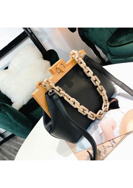 Kadın Kutusu Çanta Kova Ahşap Klip Akşam Ins Akrilik Zincir Lüks Çanta Ziyafet Parti Çanta Omuz Sarı (Yurt Dışından) fiyatları