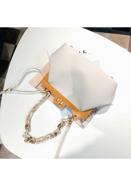 Kadın Kutusu Çanta Kova Ahşap Klip Akşam Ins Akrilik Zincir Lüks Çanta Ziyafet Parti Çanta Omuz Sarı (Yurt Dışından) modelleri