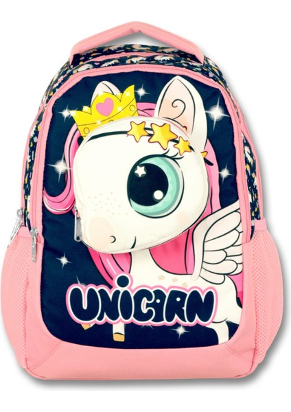 Cennec 3D Unicorn Lacivert-Pembe Kız Çocuk Üçlü Ilkokul Çanta Seti
