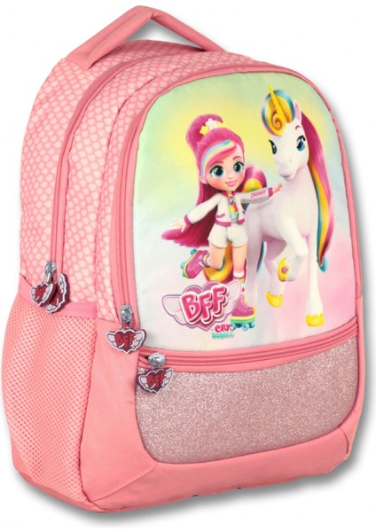 Cry Babies Gökkuşağı Baskılı Kız Çocuk Pembe Ilkokul Sırt Çantası - Üç Bölmeli