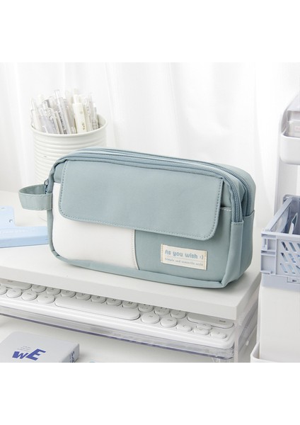 Lise Öğrencileri Için Basit, Büyük Kapasiteli Kalem Çantası, Fermuarlı Lise Tarzı Kırtasiye Çantası (Yurt Dışından)