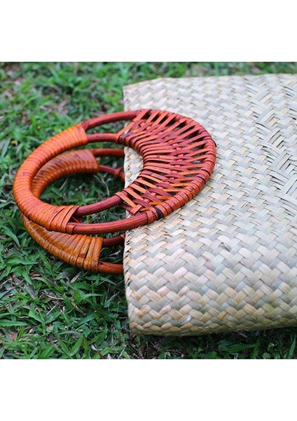 El Yapımı Dokuma Çanta Bayan Rattan Hasır Saplı Çanta Tatil Plaj Çantası (Koyu Kahve) (Yurt Dışından) modelleri