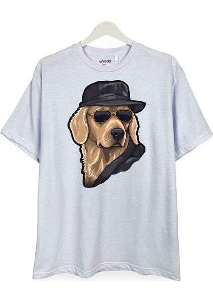 Tarz Golden Retriever Köpek Baskılı Unisex Bol Kalıp Bisiklet Yaka Tişörtskılı Unisex Bol Kalıp Bisiklet Yaka Tişört