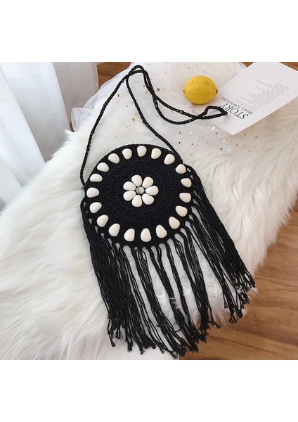 Yeni Güzel Kadın Hasır Çanta Yaz Plaj Rattan Messenger Omuz Çantaları Bayanlar Için Hasır Örgü Moda Bej Oval Kabuk (Yurt Dışından)