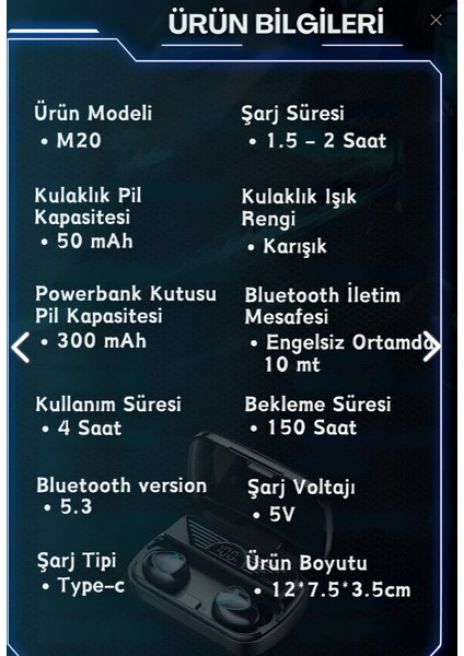 Ali Business M20 Pawerbanklı Tws Bluetooth Kulaklık Kablosuz