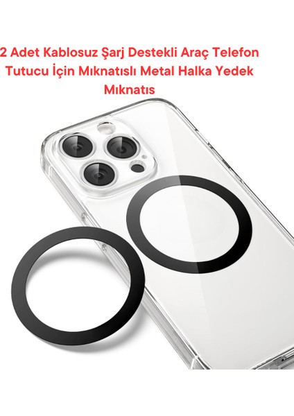 2 Adet Kablosuz Şarj Destekli Araç Telefon Tutucu Için Mıknatıslı Metal Halka Yedek Mıknatıs