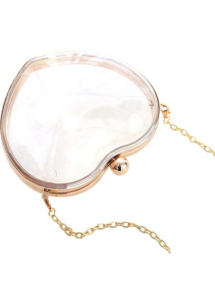 Sevimli Kalp Şekli Temizle Şeffaf Tek Omuz Çantaları Karikatür Jöle Kadın Messenger Crossbody Çanta Gece Çantası (Altın) (Yurt Dışından)