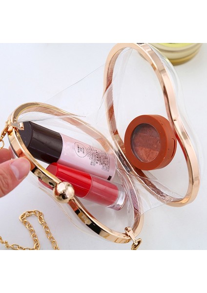 Sevimli Kalp Şekli Temizle Şeffaf Tek Omuz Çantaları Karikatür Jöle Kadın Messenger Crossbody Çanta Gece Çantası (Altın) (Yurt Dışından) modelleri