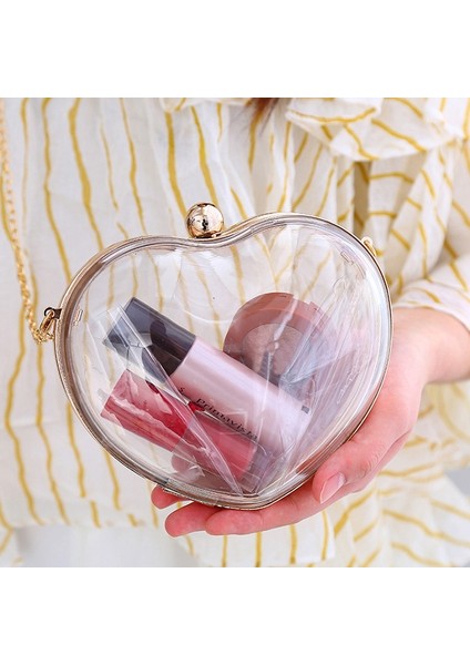 Sevimli Kalp Şekli Temizle Şeffaf Tek Omuz Çantaları Karikatür Jöle Kadın Messenger Crossbody Çanta Gece Çantası (Altın) (Yurt Dışından) fırsatları