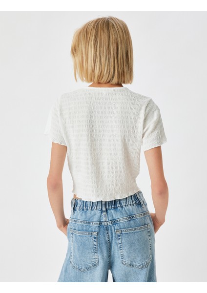 Dokulu Tişört Kısa Kollu Bisiklet Yaka Slim Fit fırsatları