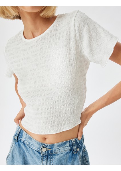 Dokulu Tişört Kısa Kollu Bisiklet Yaka Slim Fit indirimleri