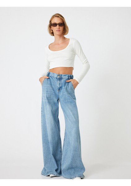 Uzun Kollu Crop Tişört Fitilli Derin Yuvarlak Yaka Pamuklu Slim Fit fiyatları