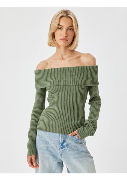 Omzu Açık Triko Kazak Uzun Kollu modelleri