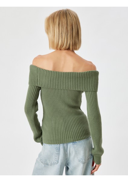 Omzu Açık Triko Kazak Uzun Kollu fırsatları