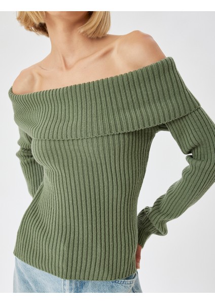 Omzu Açık Triko Kazak Uzun Kollu indirimleri