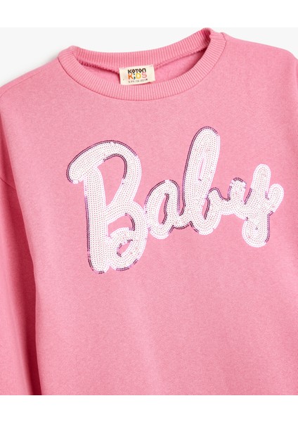 Oversize Sweatshirt Uzun Kollu Bisiklet Yaka Pullu Payetli Şardonlu modelleri
